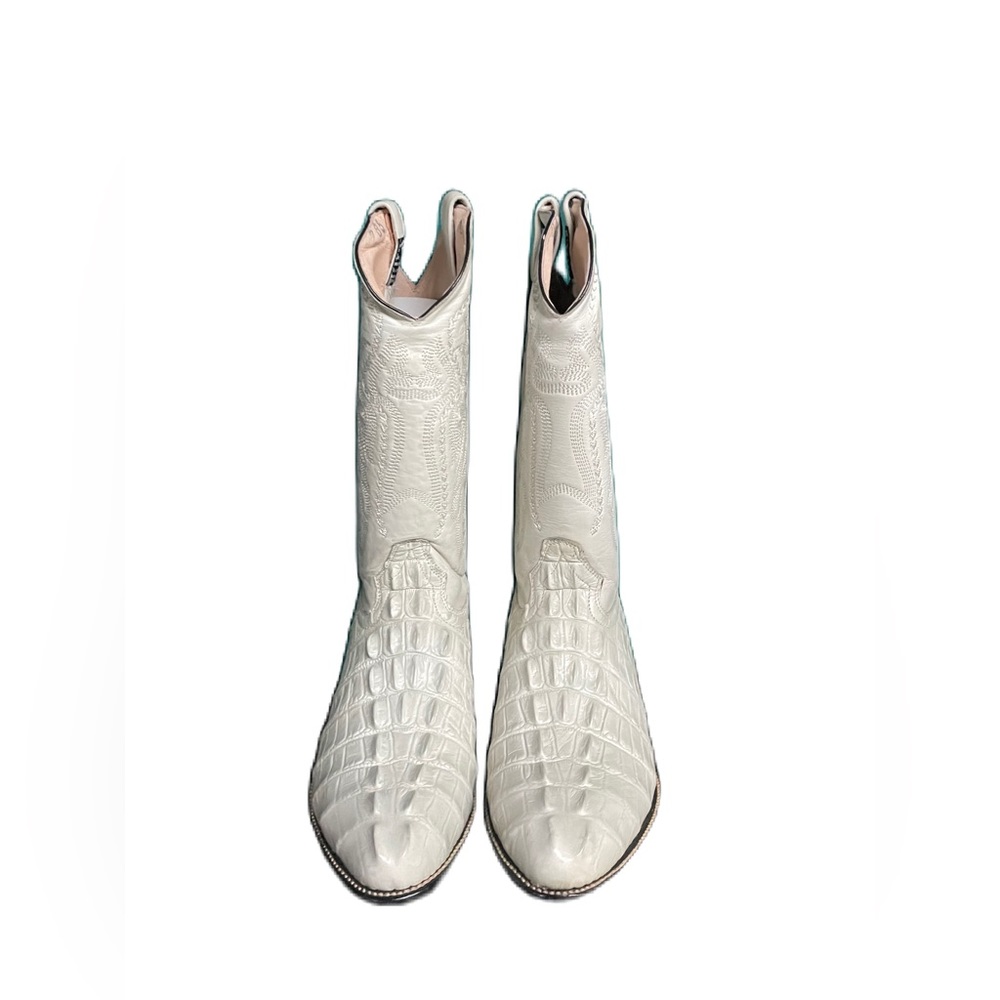 White Men's cowboy boot crocodile leather